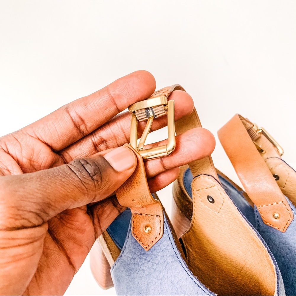 Sofft Blue and Tan Heeled Sandals - Picture 13 of 16
